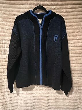 Original Penguin wool Black Zip-Up Sweater with Blue Trim